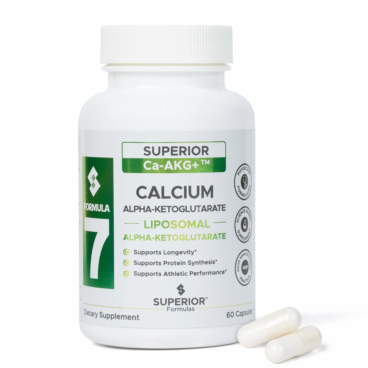 Superior Formulas Liposomal AKG 1100 mg bottle front supports energy metabolism.