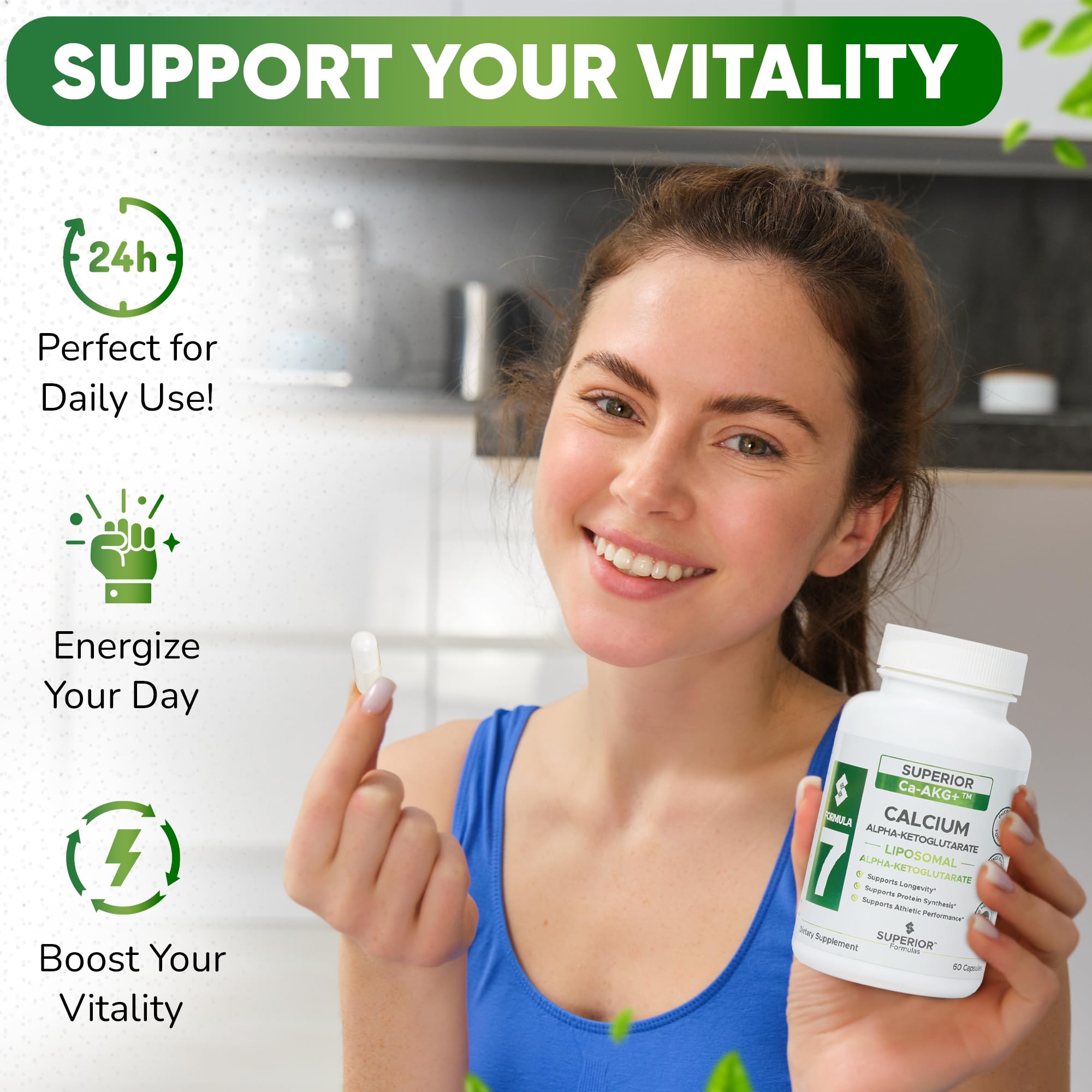 Superior Formulas Liposomal AKG 1100 mg ingredient graphic illustrating delivery.