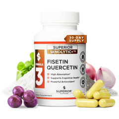 Superior Formulas Senolytic+ bottle on shelf supporting daily vitality