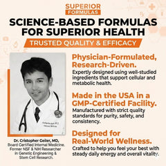 Superior Formulas Senolytic+ capsules for easy daily use and consistency