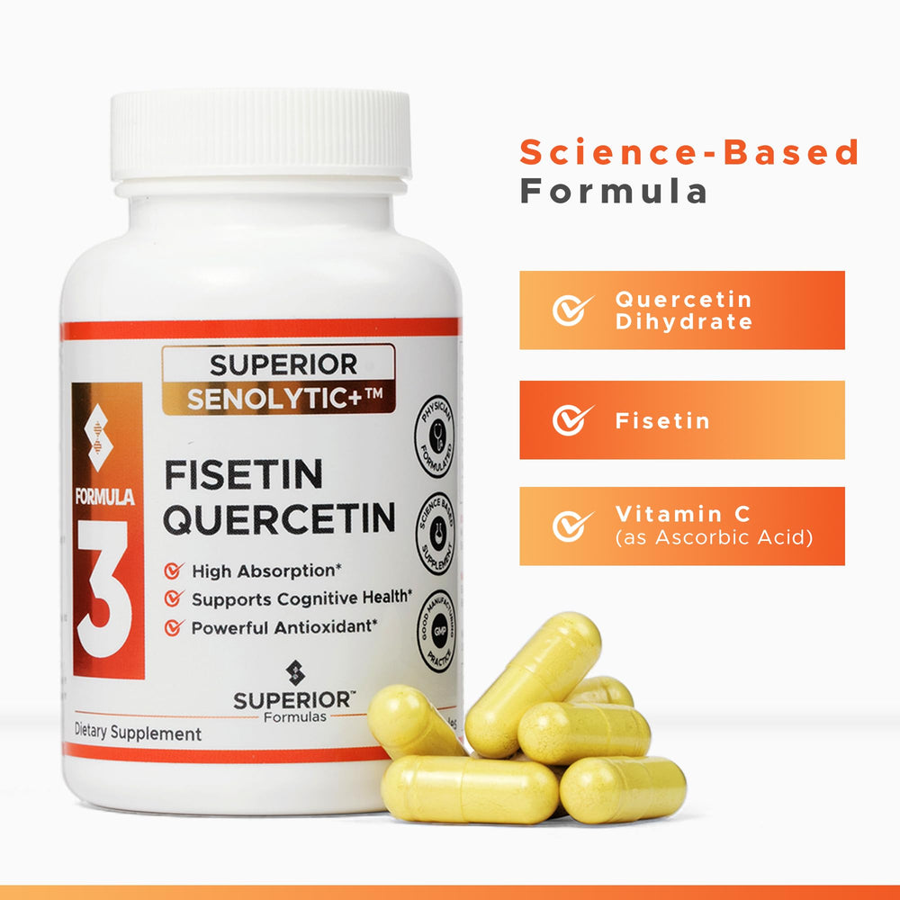 Superior Formulas Senolytic+ glass of water with capsules for a simple daily routine