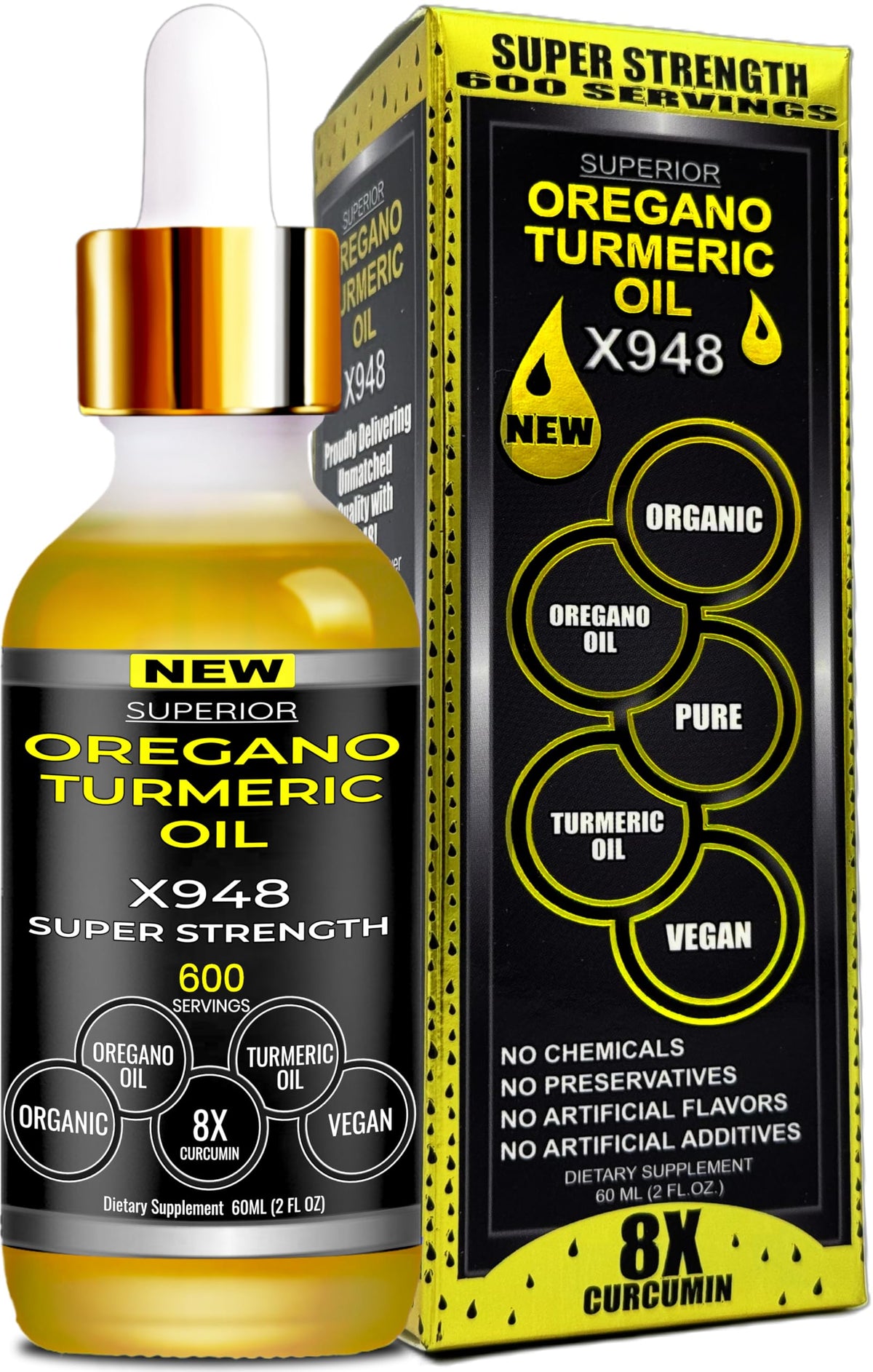 Superior Fulvic Humic X935 oregano-turmeric oil bottle ready for daily use.