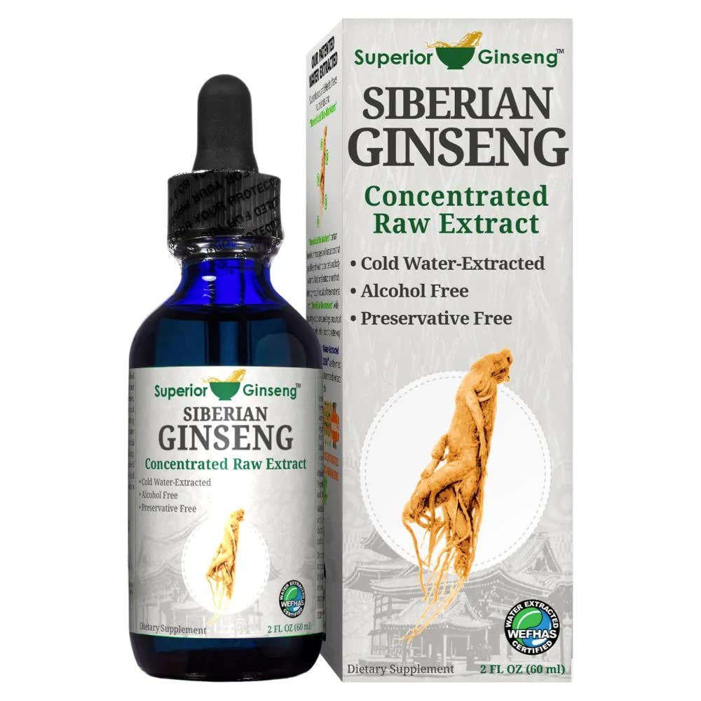 Superior Ginseng Siberian Ginseng Root Extract bottle on desk, convenient daily adaptogen boost.