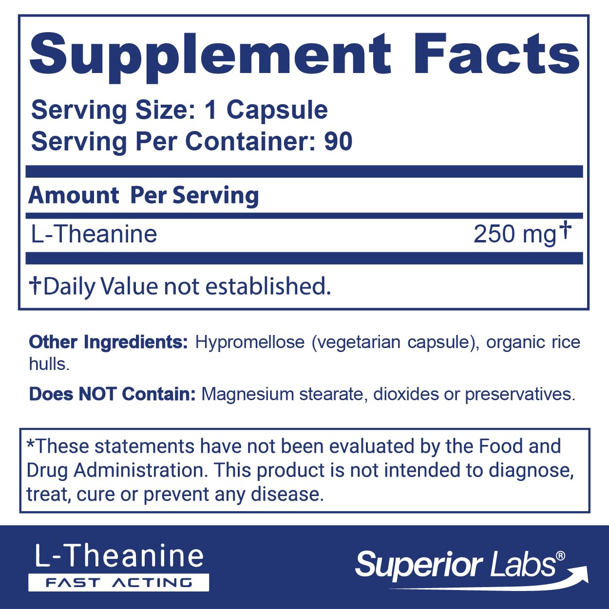 Superior Labs L-Theanine label closeup highlighting purity and non-GMO