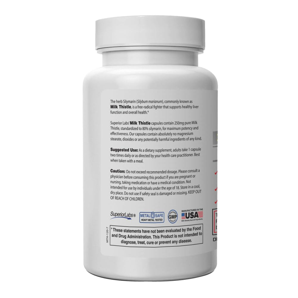 Superior Labs Milk Thistle extract visual highlighting four-to-one yield for liver support