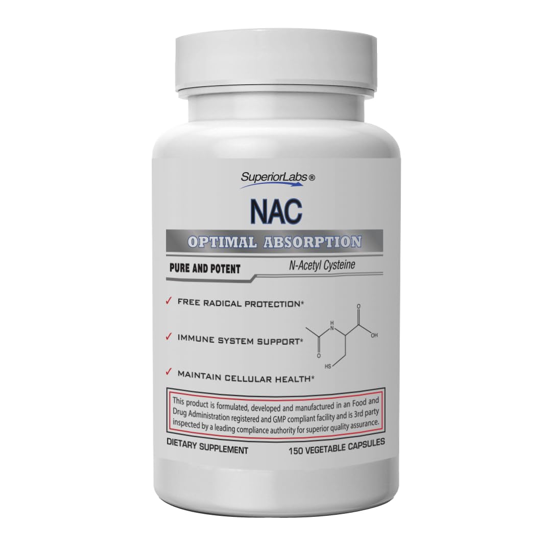 Superior Labs NAC 1200mg 150 vegetable capsules provide antioxidant support for daily wellness