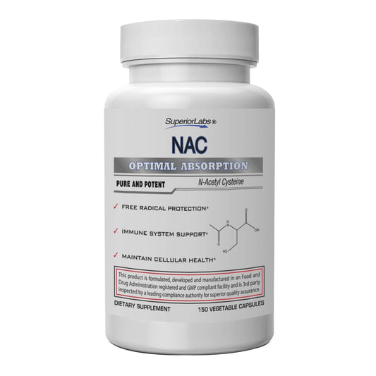 Superior Labs NAC 1200mg 150 vegetable capsules provide antioxidant support for daily wellness