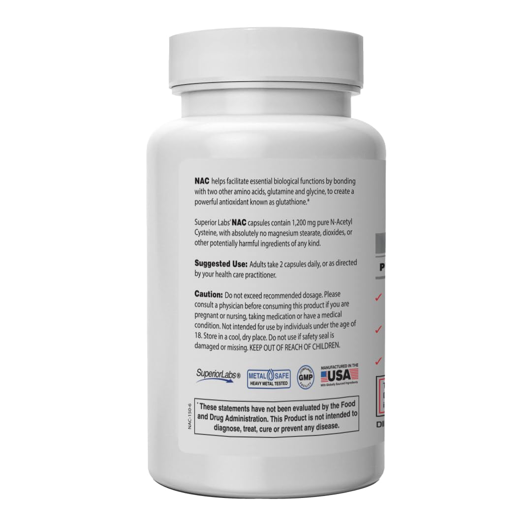 Superior Labs NAC 1200mg bottle and cap showcase quality packaging for easy daily use