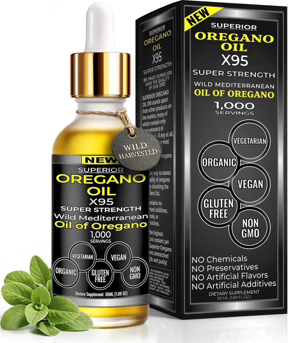 Superior Oregano Oil X95 bottle showing potency for easy daily dosing
