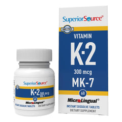 Superior Source K2 MK-7 quick-dissolve tablets on bottle for easy daily use