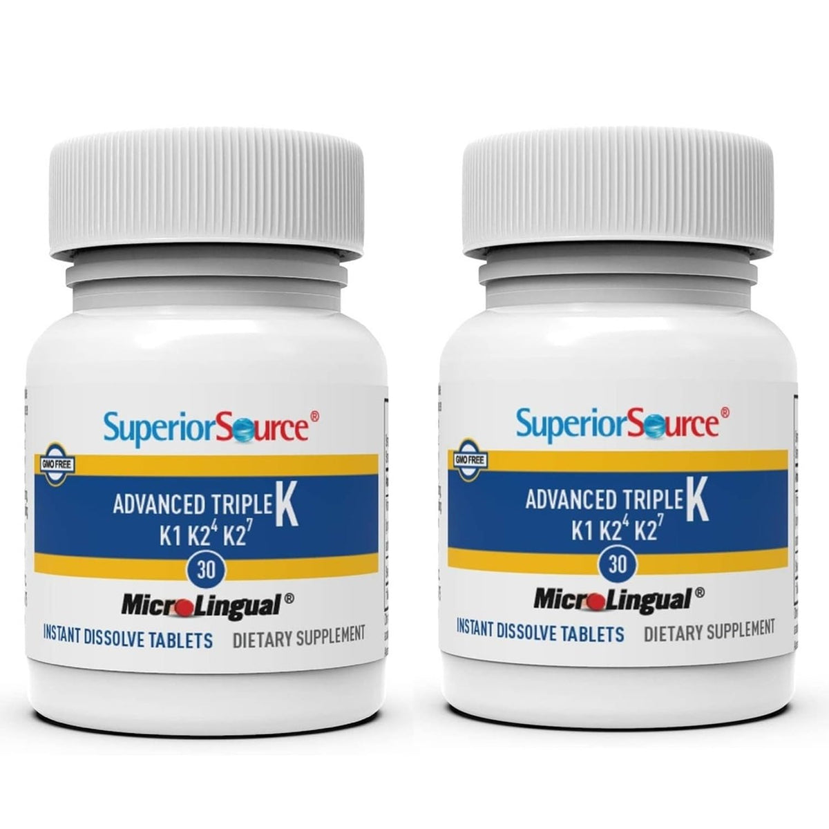 Superior Source Triple K bottle front shows MK-4, MK-7, and K1 for calcium direction.