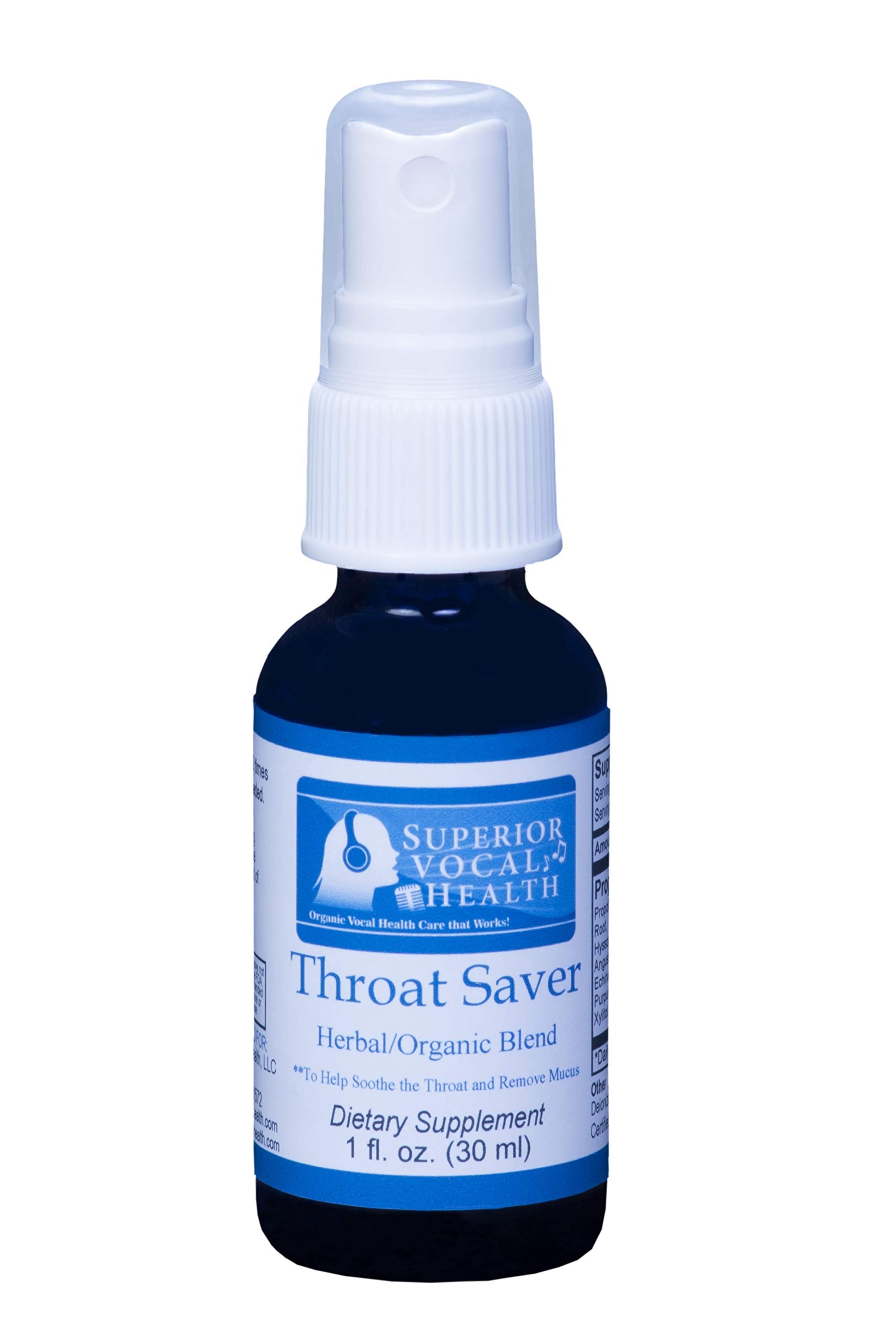 Superior Vocal Health Throat Saver spray bottle for quick throat relief before performances.