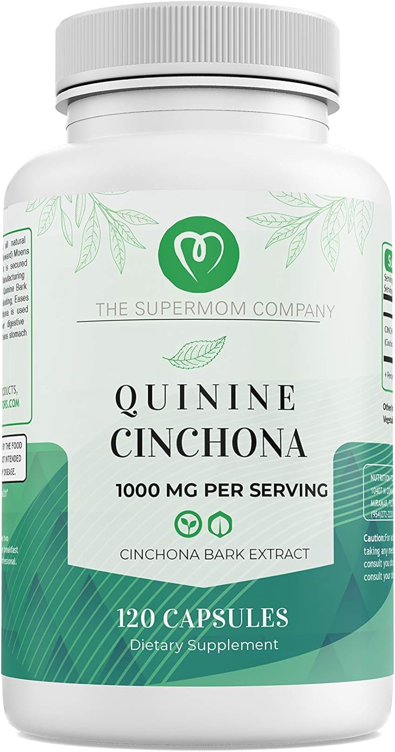 The Supermom bottle front shows quinine bark supplement for cramps and digestion.
