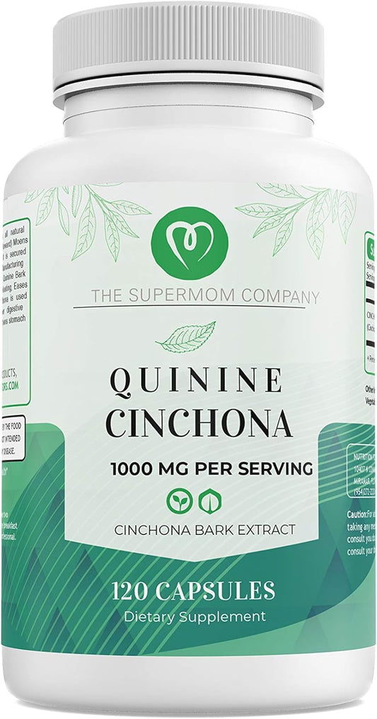 The Supermom bottle front shows quinine bark supplement for cramps and digestion.