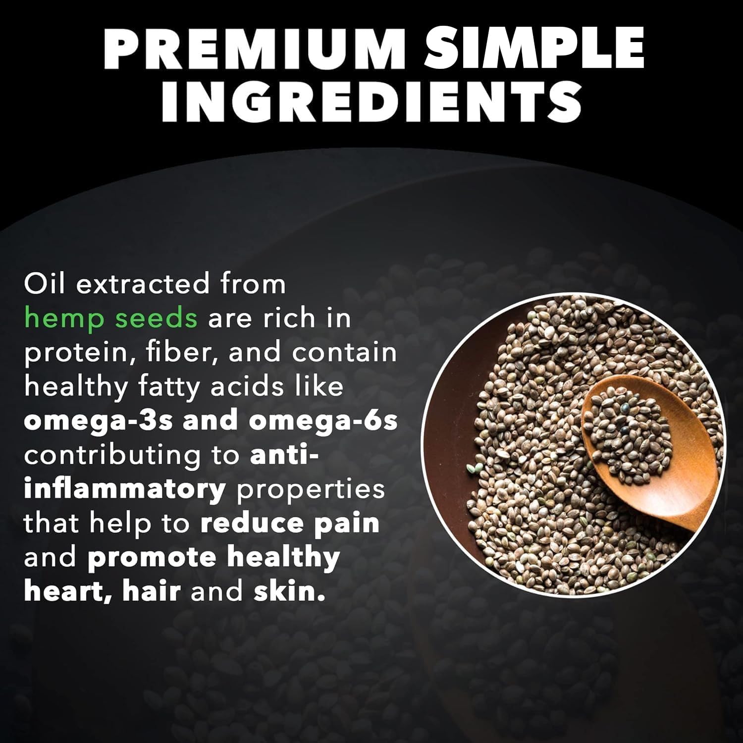 Super Natural Goods Hemp Oil label closeup emphasizes additive-free, vegan formulation.