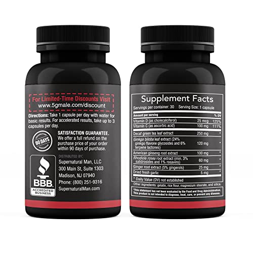 Supernatural Man 5GMale capsules closeup shows easy daily intake