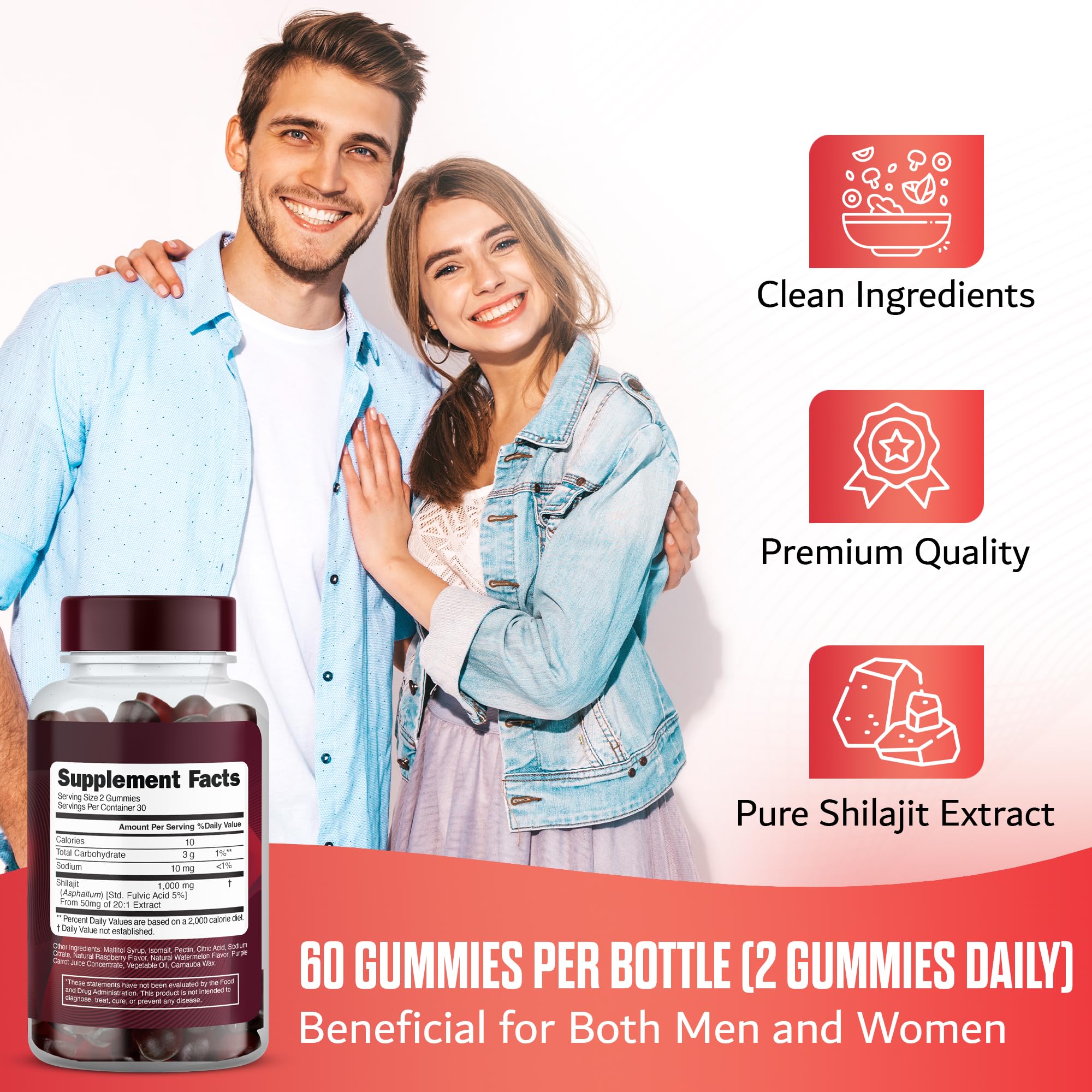 SUPERNUTRIALS Shilajit Gummies vegan-friendly label and plant-based formula appeal.