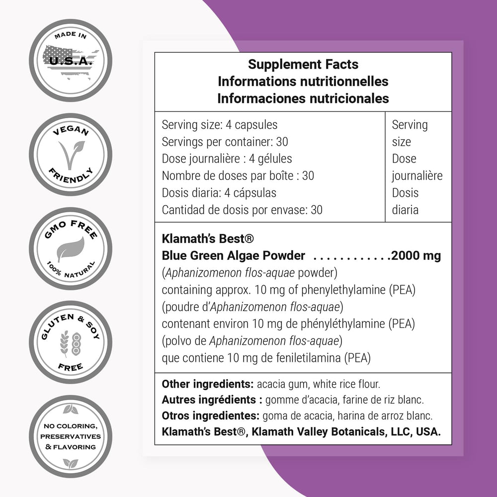 Supersmart AFA Extract capsules ready to take for plant-based nutrition.