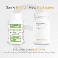 Supersmart Alpha Glycosyl IsoQuercitrin bottle back view showing ingredients and dosage