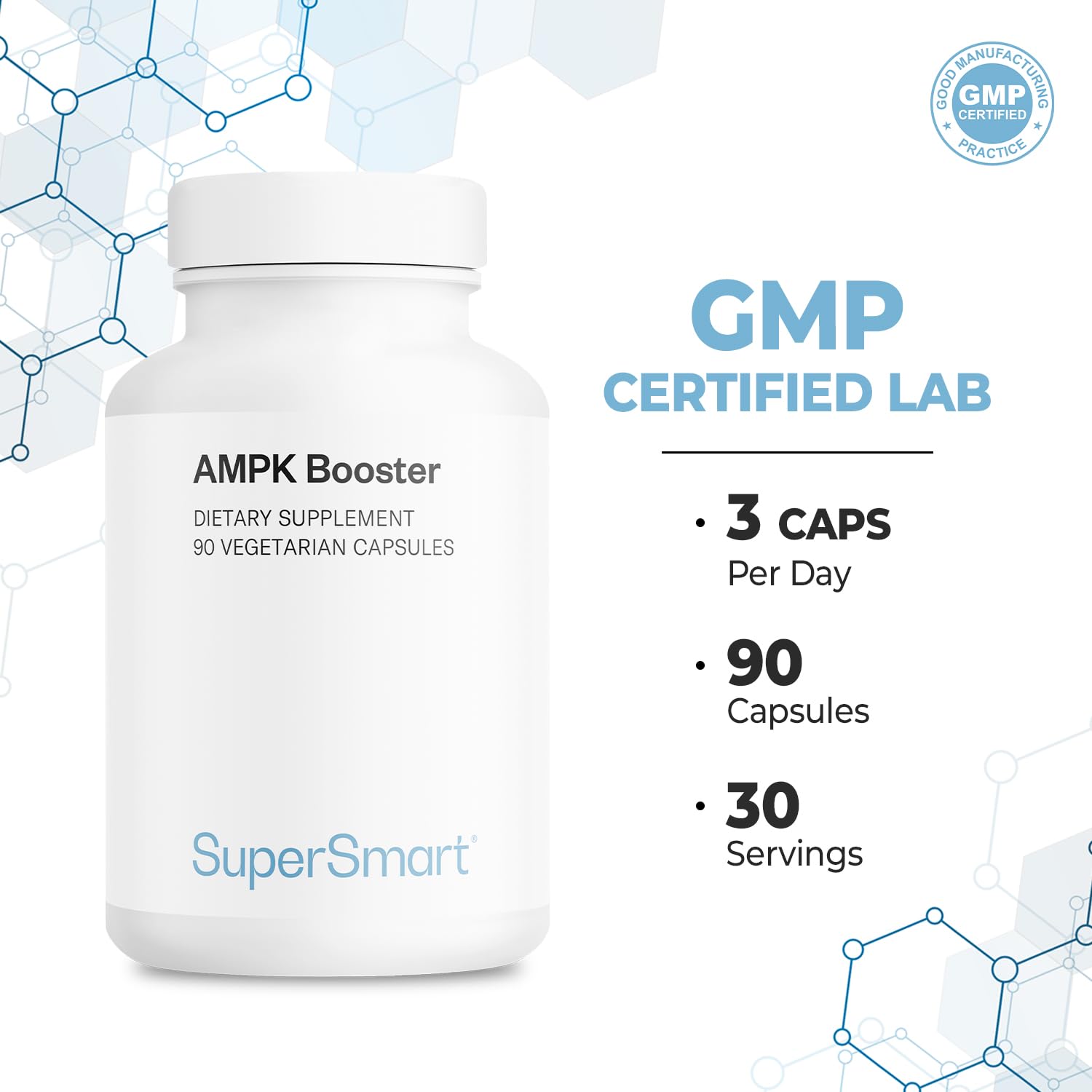 Supersmart AMPK Booster with berberine supports metabolic pathways.