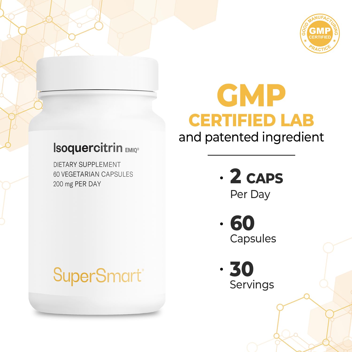 Supersmart capsules closeup with embossed label indicating daily intake