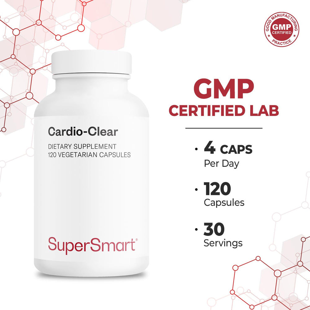 Cardio Clear capsules beside measuring spoon illustrating recommended use.