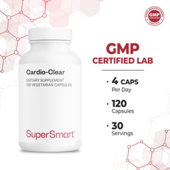 Cardio Clear capsules beside measuring spoon illustrating recommended use.