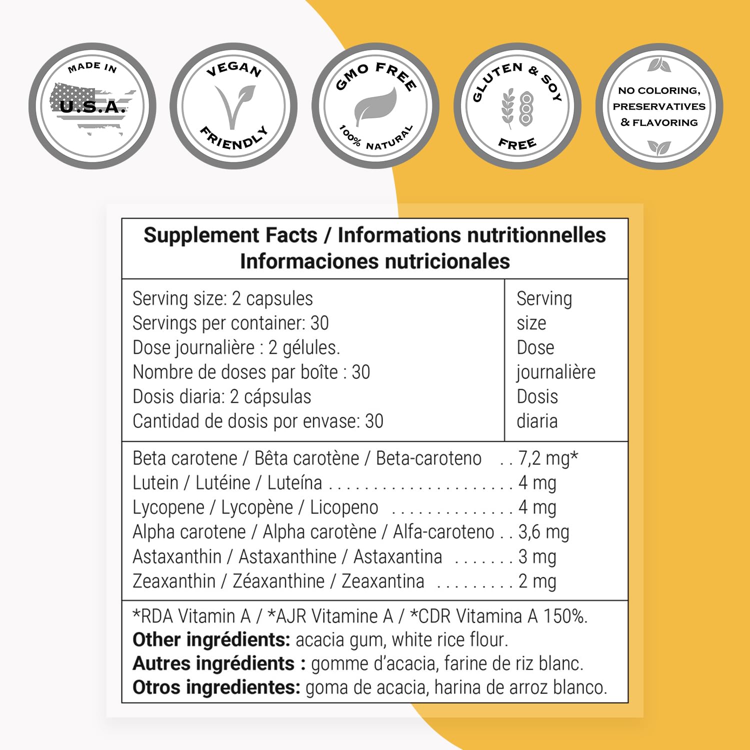 Supersmart Carottol bottle back label with storage and usage guidance