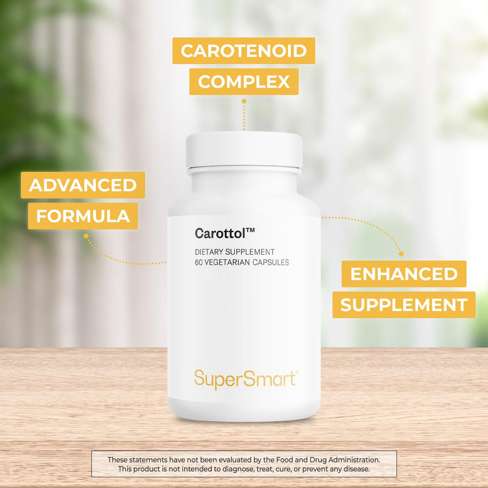 Close-up of Supersmart Carottol capsules highlighting vegan carotenoid blend