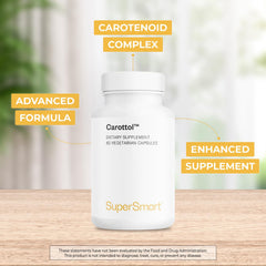 Close-up of Supersmart Carottol capsules highlighting vegan carotenoid blend