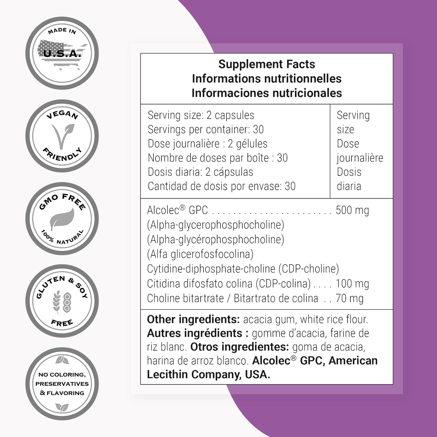 Supersmart Choline Complex cap close-up emphasizes easy-to-swallow capsules for daily use.