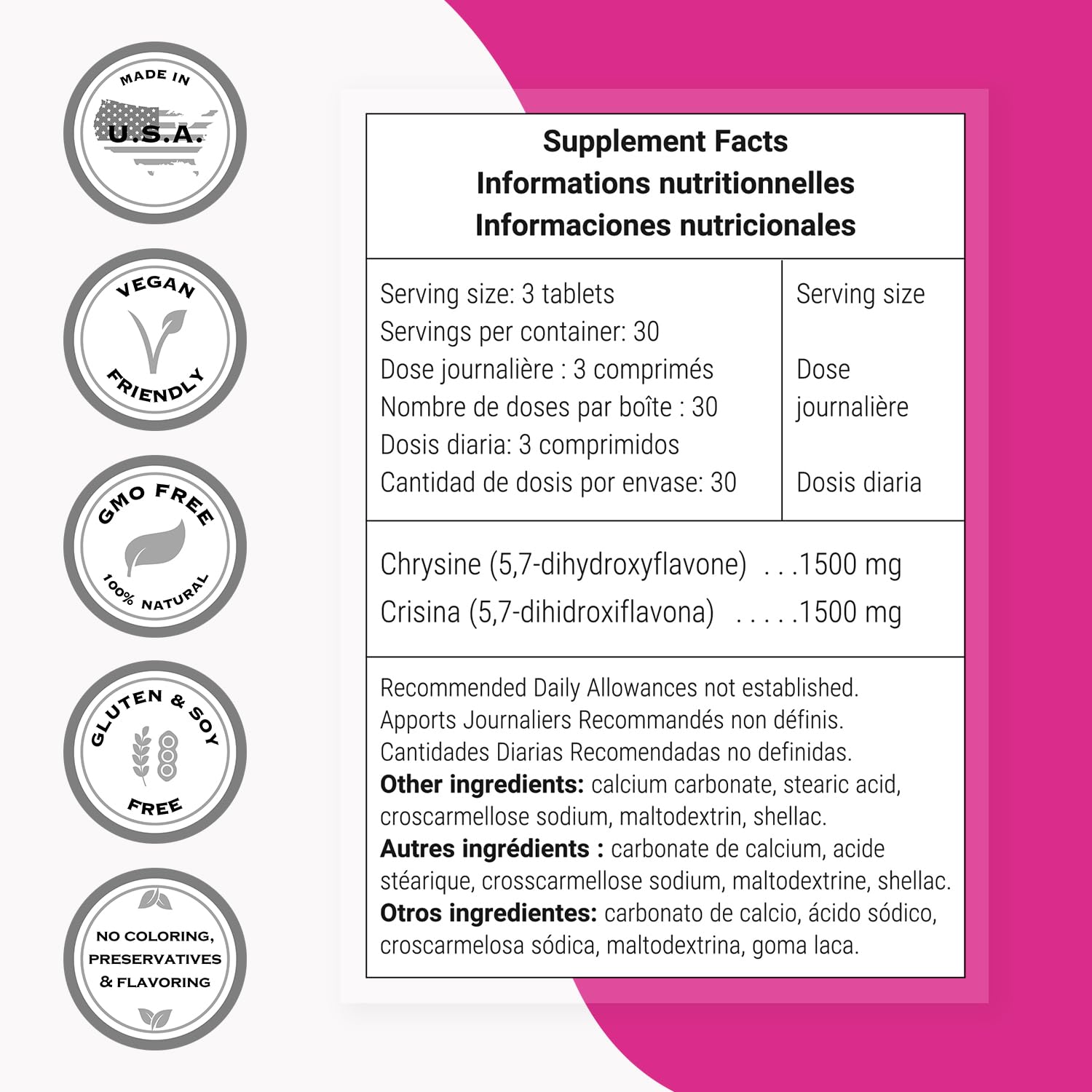 Supersmart Chrysine packaging box highlighting Non-GMO and Gluten Free