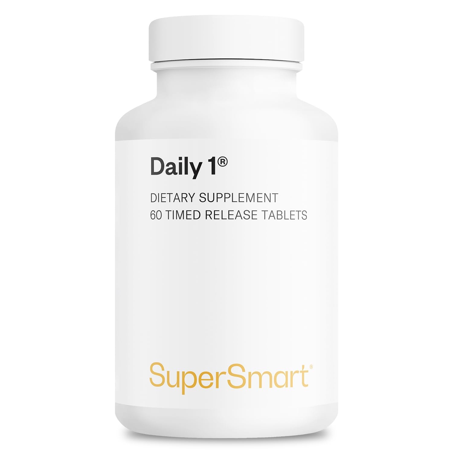 Supersmart Daily 1 bottle shows timed-release capsules for steady nutrient absorption