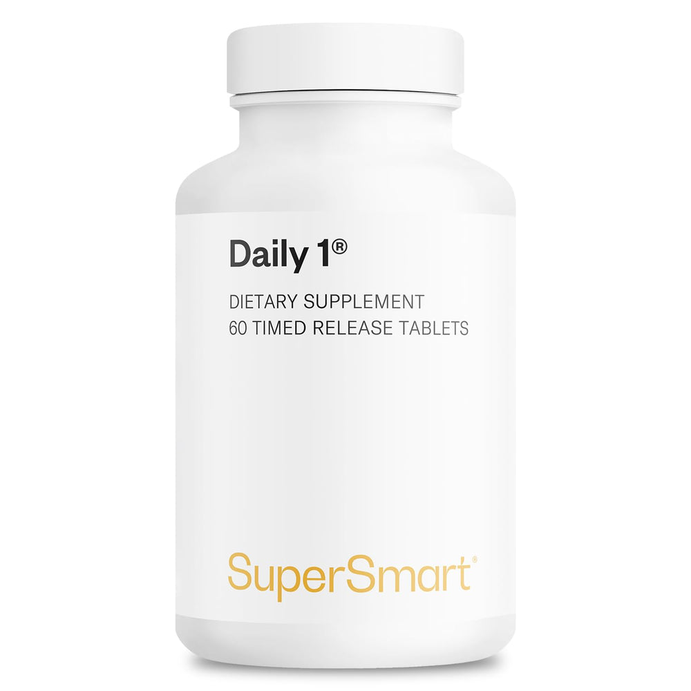 Supersmart Daily 1 bottle shows timed-release capsules for steady nutrient absorption