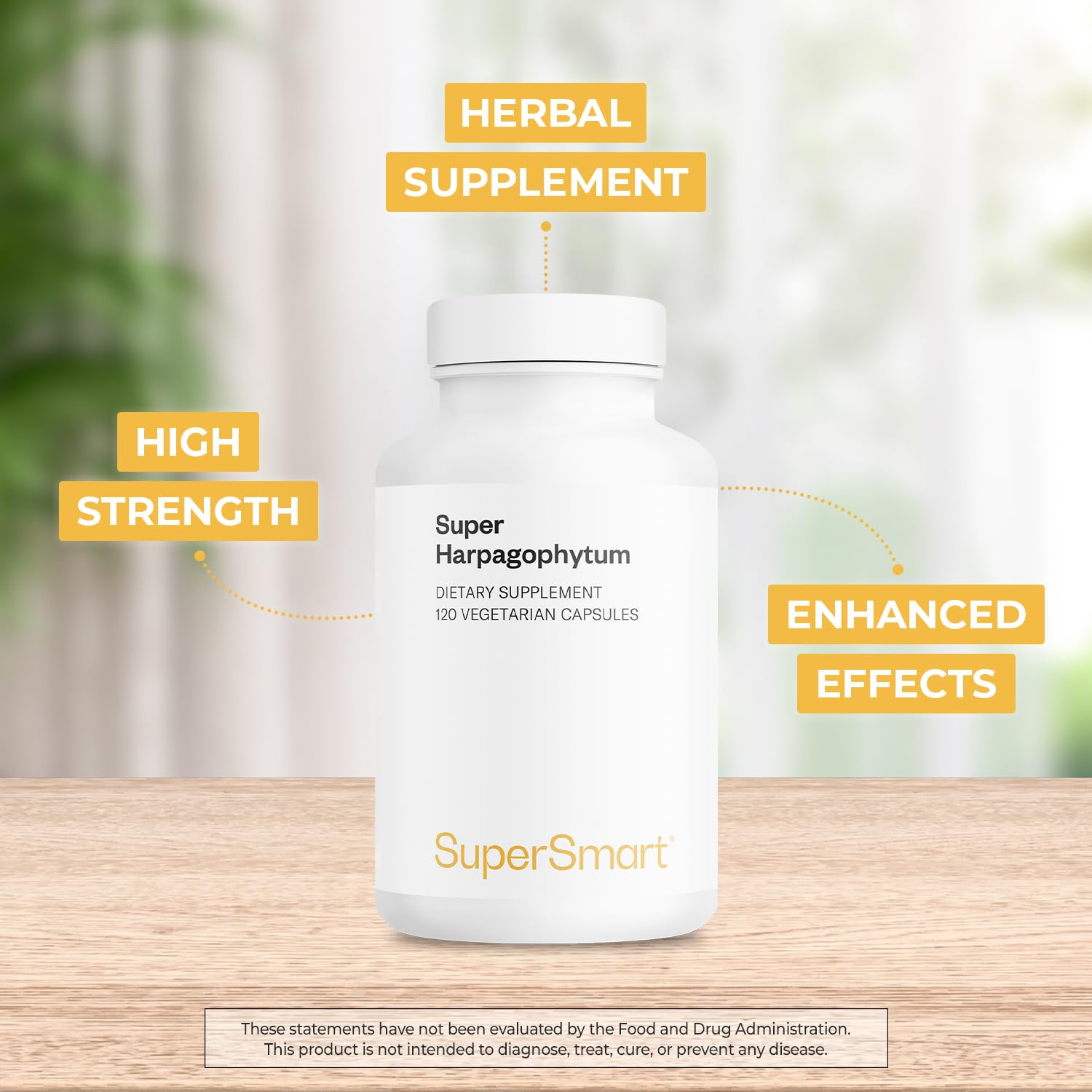 Supersmart Devil's Claw label highlights 20% harpagosides standardization.