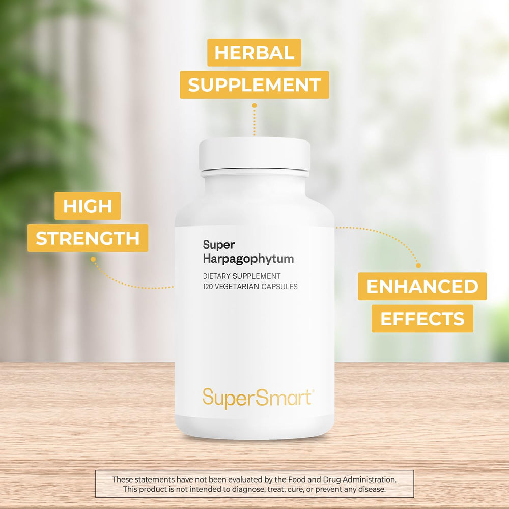 Supersmart Devil's Claw label highlights 20% harpagosides standardization.