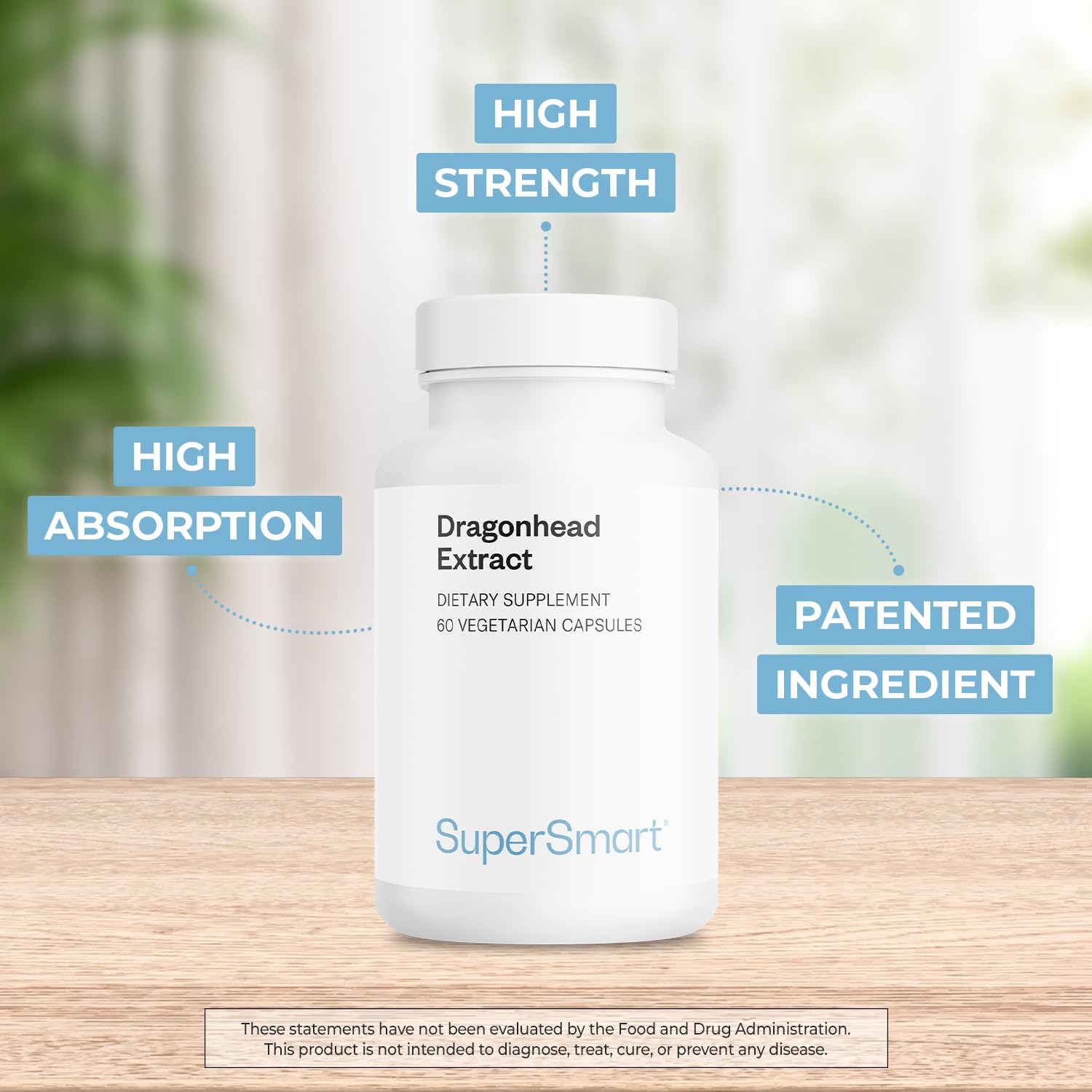 Dragonhead extract label on Supersmart bottle highlights vegan ingredients.