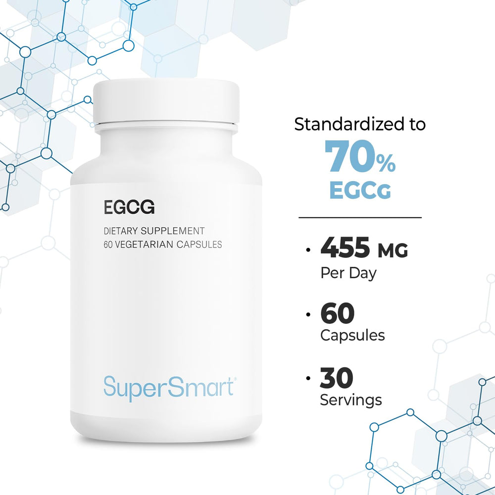 Supersmart EGCG product scene with glass of water and leaves