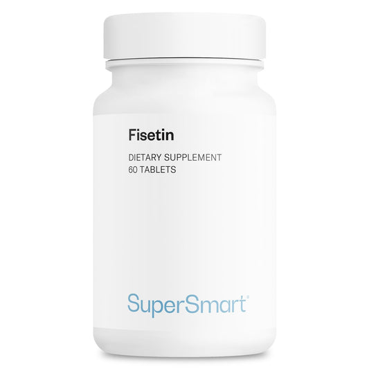 Supersmart Fisetin 500mg bottle front, high-purity supplement for daily wellness.