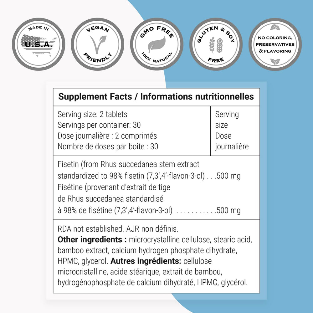 Supersmart Fisetin gluten-free packaging for clean-label intake.