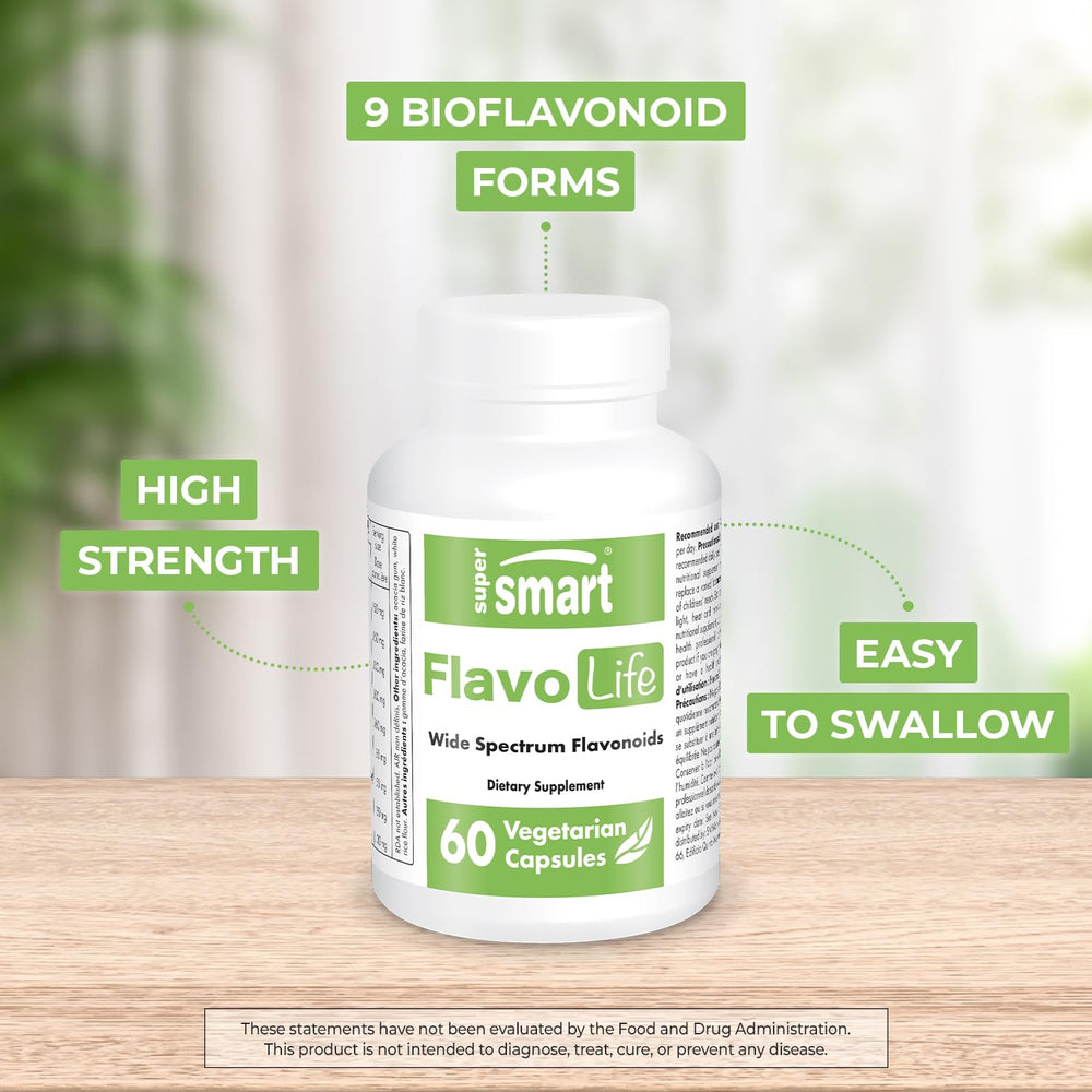 Supersmart FlavoLife capsules poured from bottle, easy daily supplement routine.