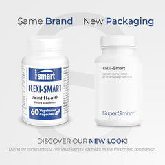 Supersmart FlexiSmart capsules pack highlighting vegetarian capsules for vegan-friendly nutrition.