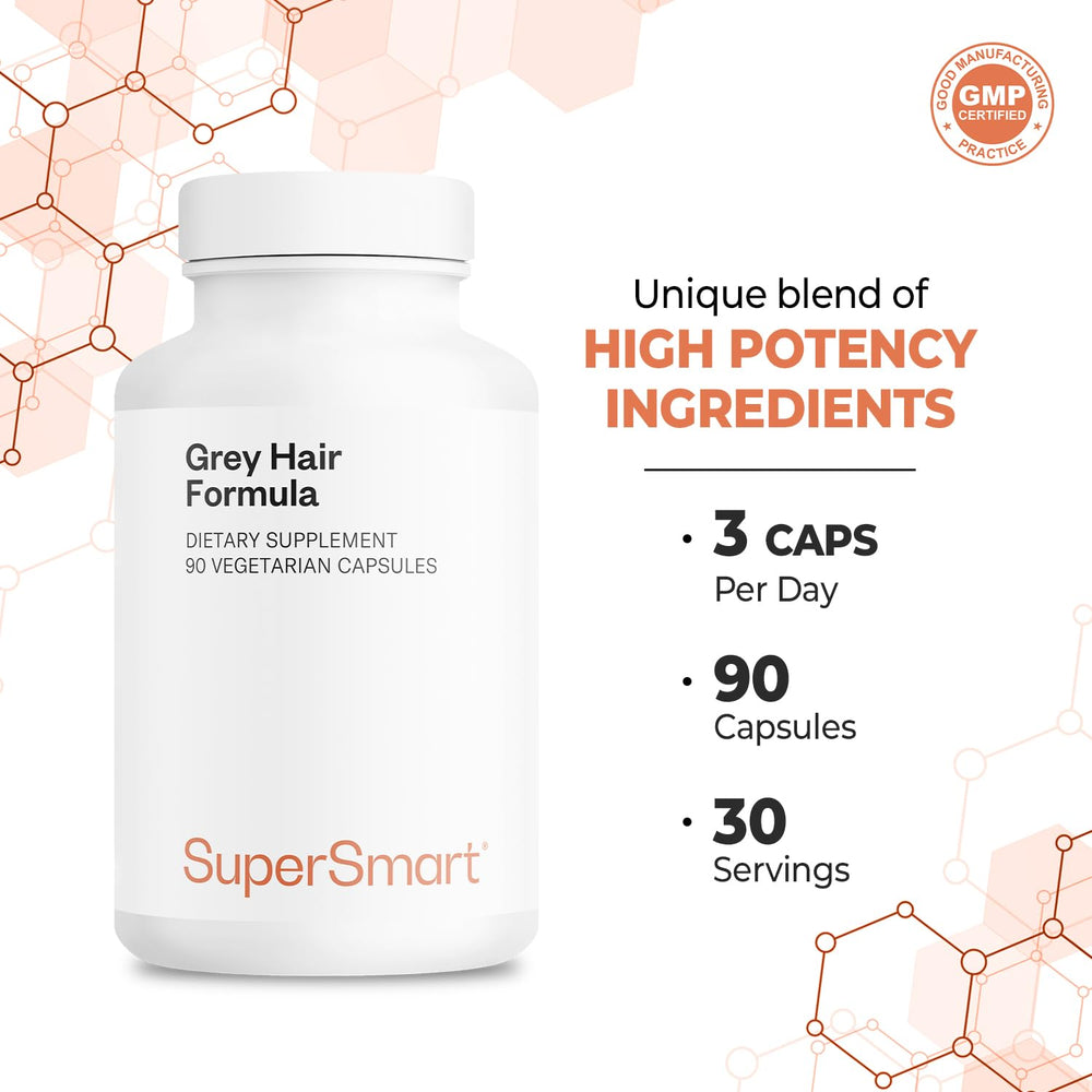 Supersmart Grey Hair Formula bottle top image indicating easy daily use