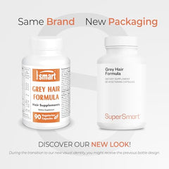 Supersmart Grey Hair Formula capsules close-up highlighting vegetarian capsules