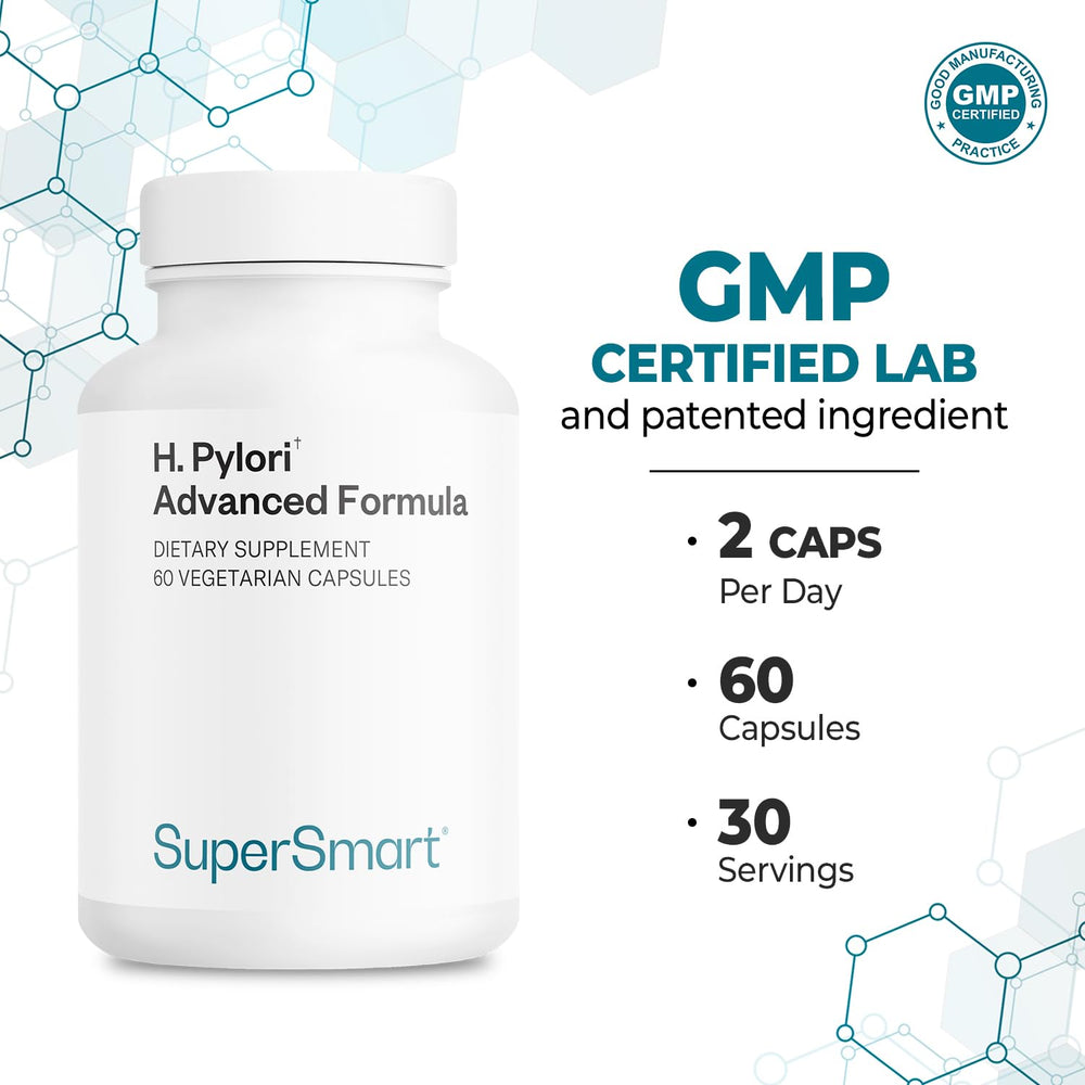 Supersmart H Pylori Advanced Formula capsules show probiotic and prebiotic blend