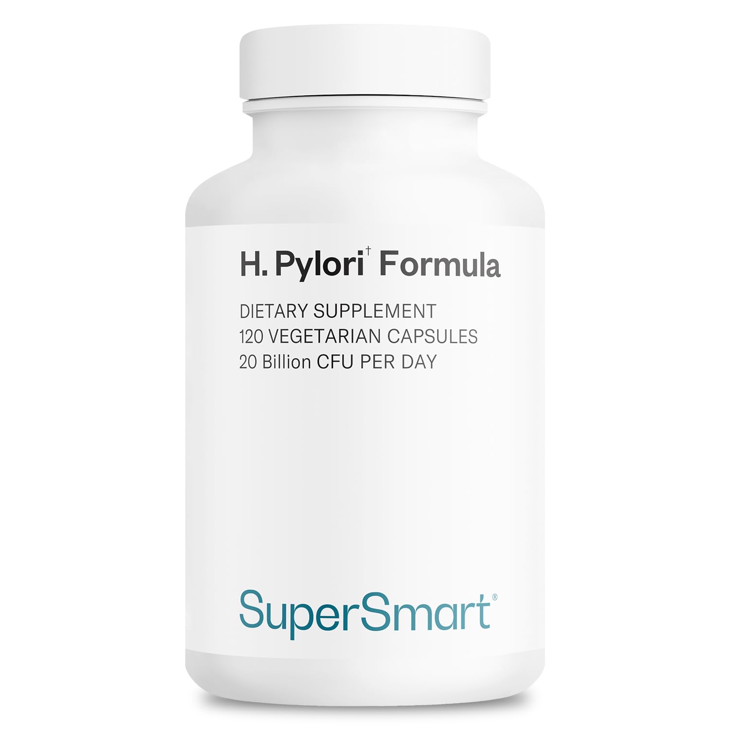 Supersmart H Pylori bottle front with label highlighting gut balance potential