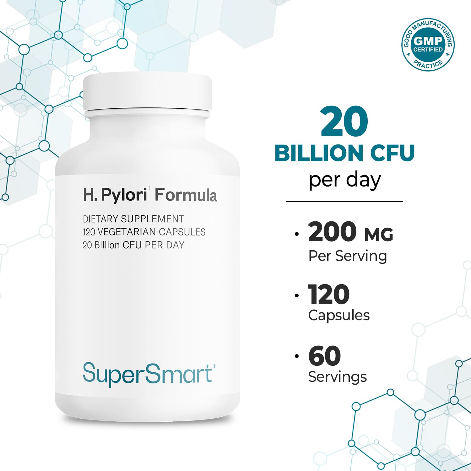 Supersmart H Pylori bottle pour demonstrates easy daily dosing routine