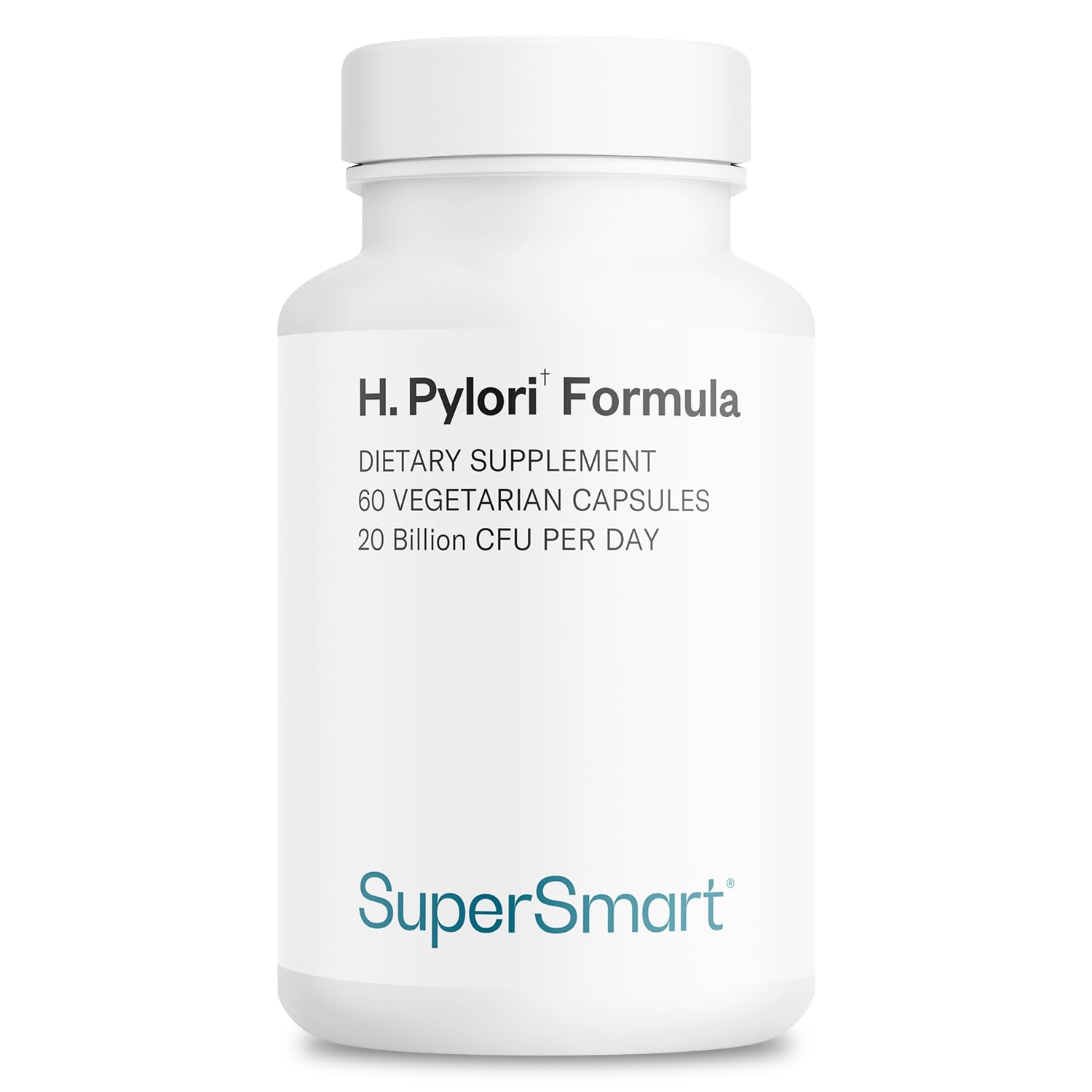 Supersmart H. Pylori Formula bottle with 60 vegan capsules for daily probiotic support.