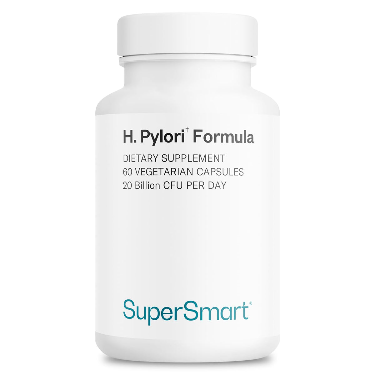 Supersmart H. Pylori Formula bottle with 60 vegan capsules for daily probiotic support.