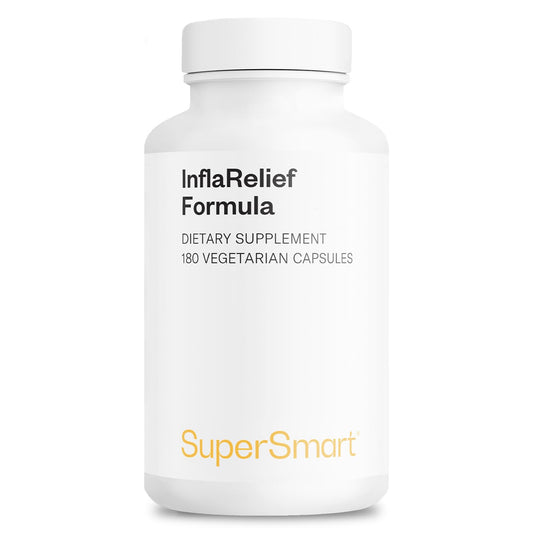 Supersmart InflaRelief Formula bottle front with vegetarian capsules for daily support.